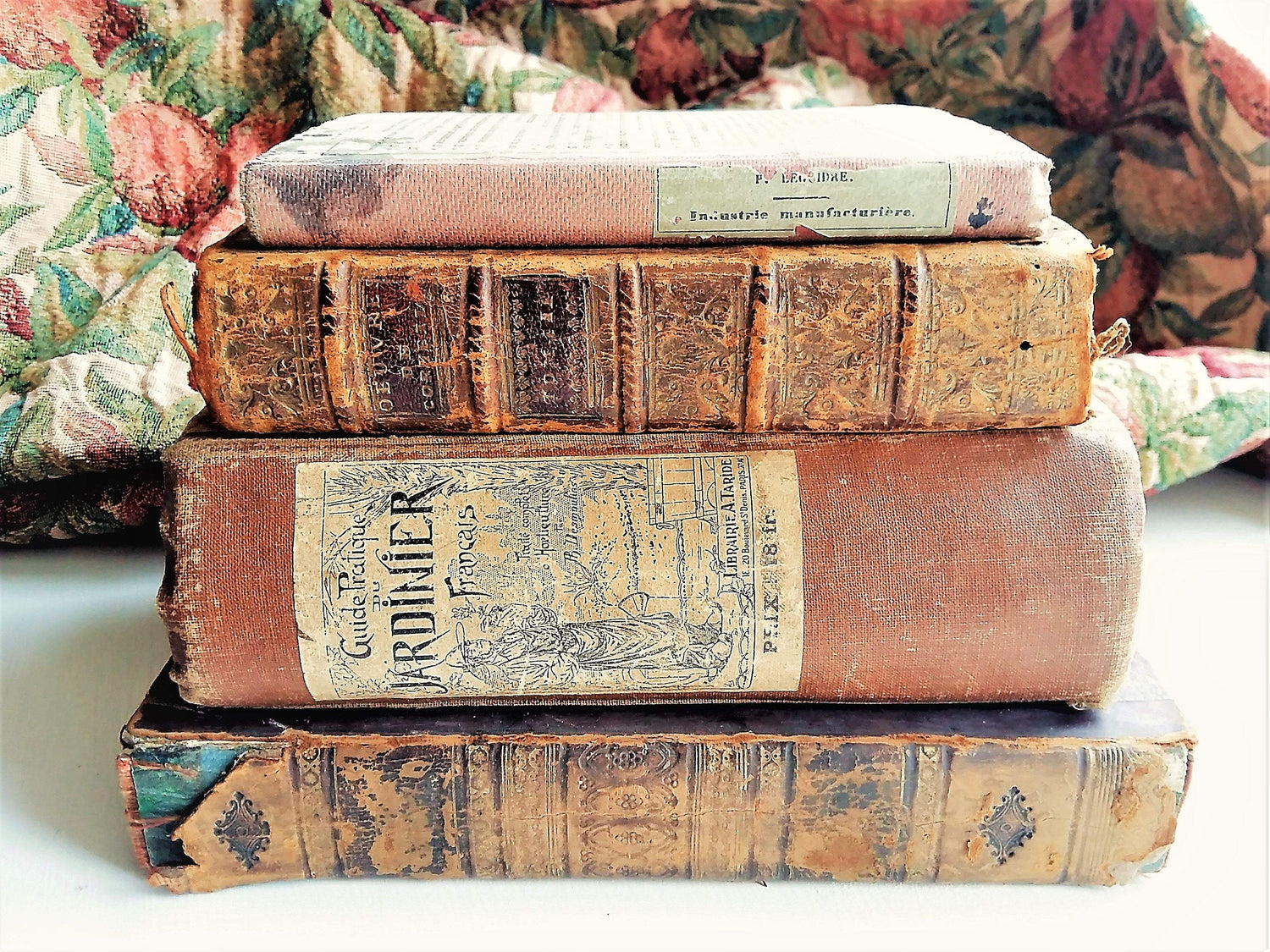Curated Book Stack by Tiggy and Pip. Antique Blue Book Bundle tied with Twine and Iron Keys