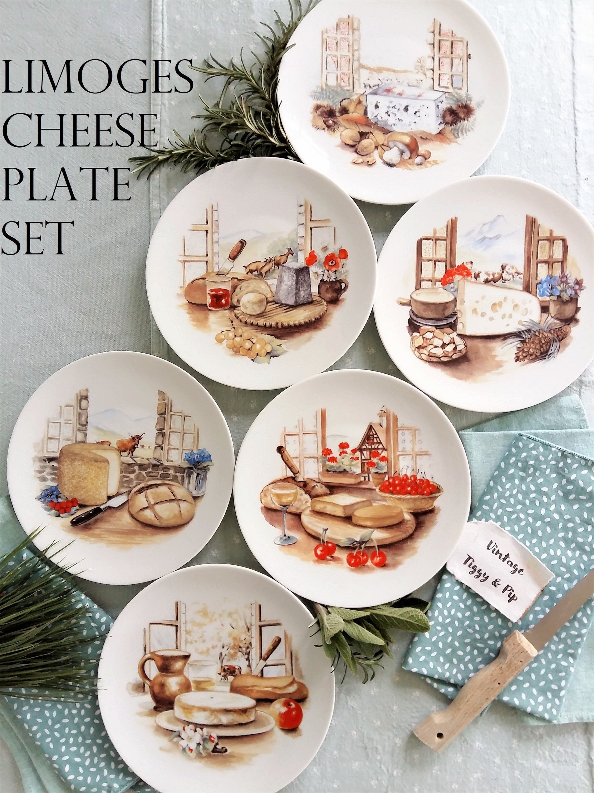 Six Limoges Porcelain Cheese Plates. from Tiggy & Pip - €138.00! Shop now at Tiggy and Pip