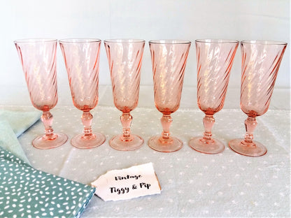 Six 1960s Vintage Pink Champagne Flutes. from Tiggy & Pip - Just €120! Shop now at Tiggy and Pip