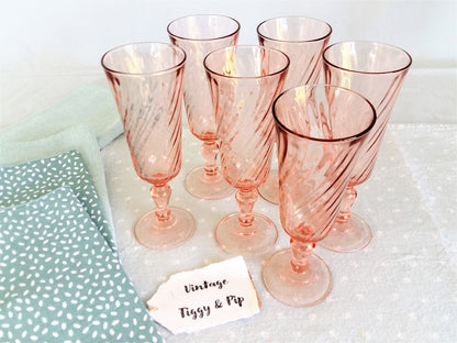 Six 1960s Vintage Pink Champagne Flutes. from Tiggy & Pip - Just €120! Shop now at Tiggy and Pip