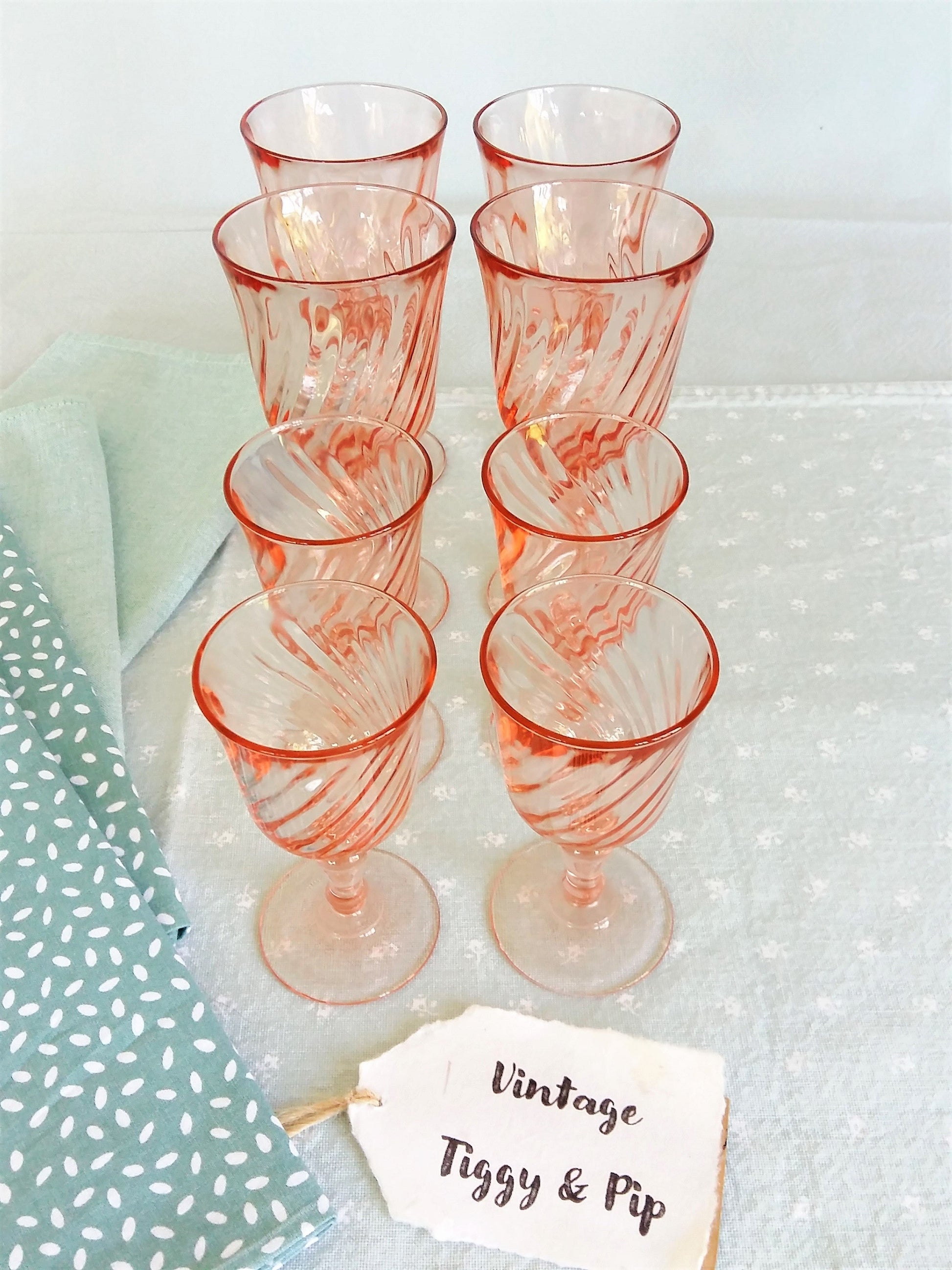 Vintage Pink Glassware. EIGHT Glasses. from Tiggy & Pip - €128.00! Shop now at Tiggy and Pip
