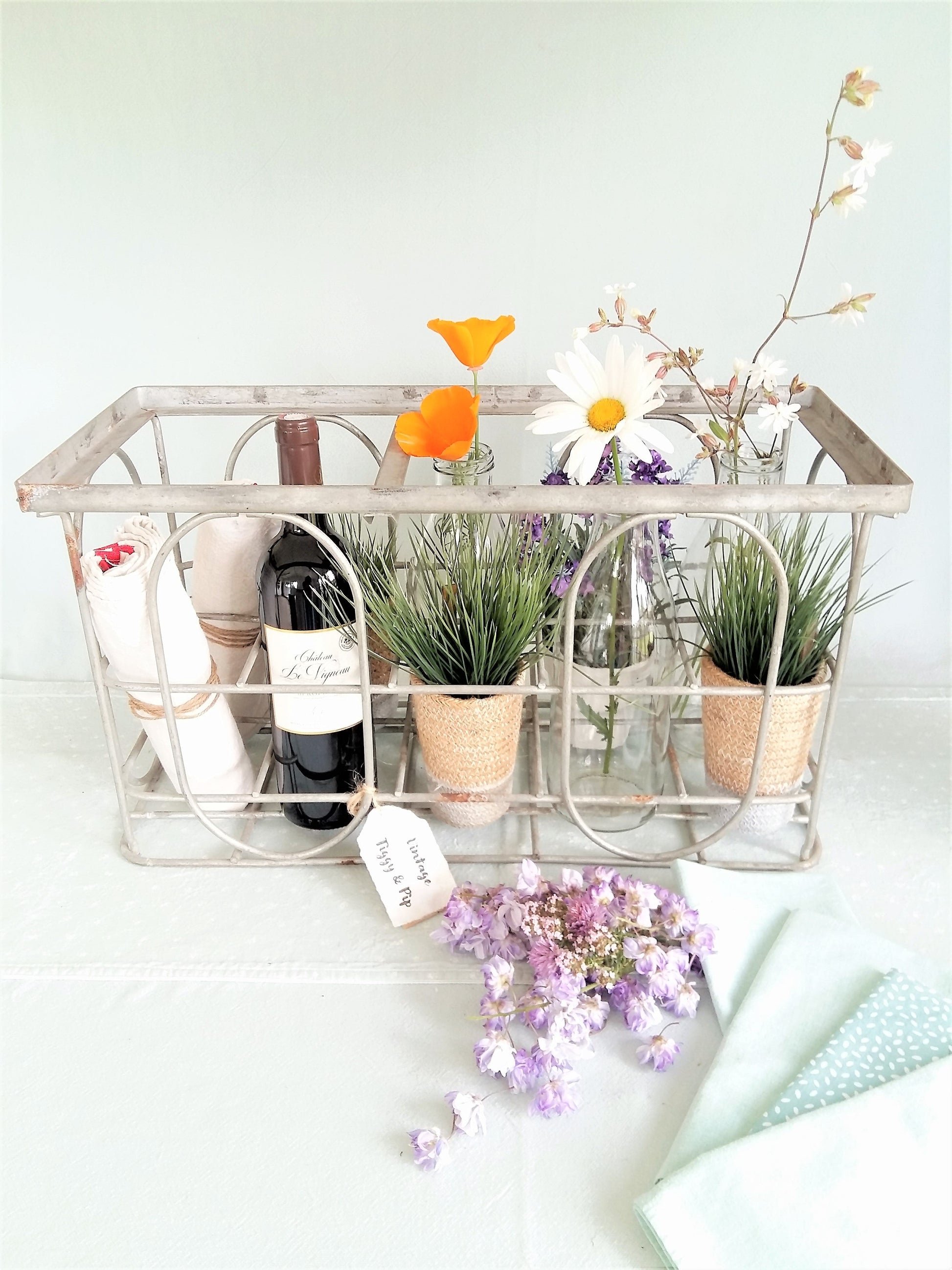Vintage 1950s Metal Milk Bottle Crate from Tiggy and Pip - €220.00! Shop now at Tiggy and Pip