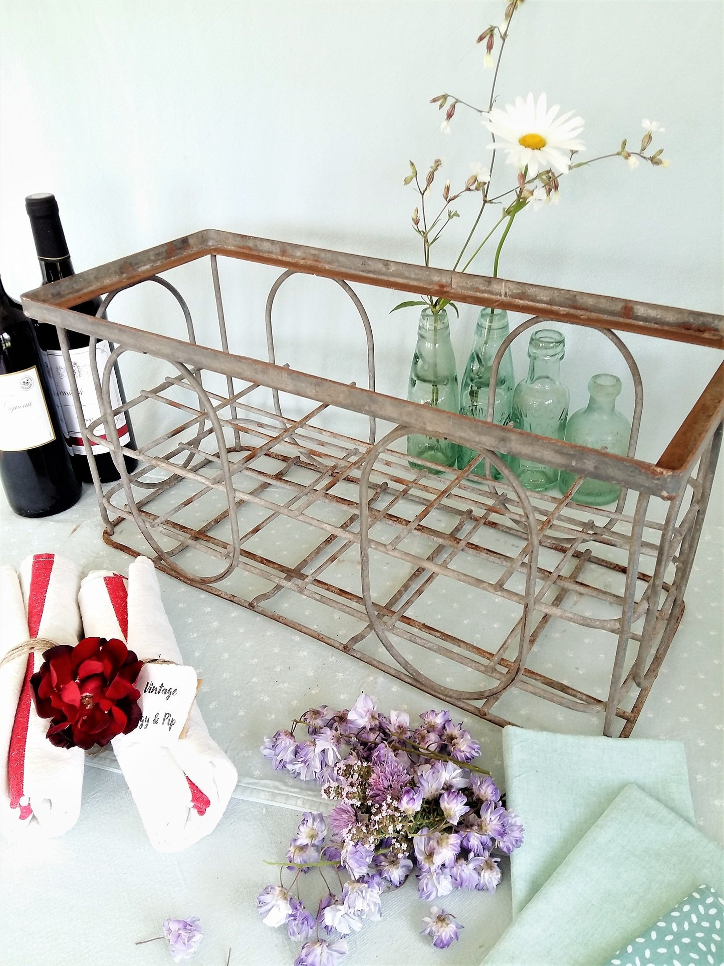 Vintage 1950s Metal Bottle Crate from Tiggy and Pip - €220.00! Shop now at Tiggy and Pip