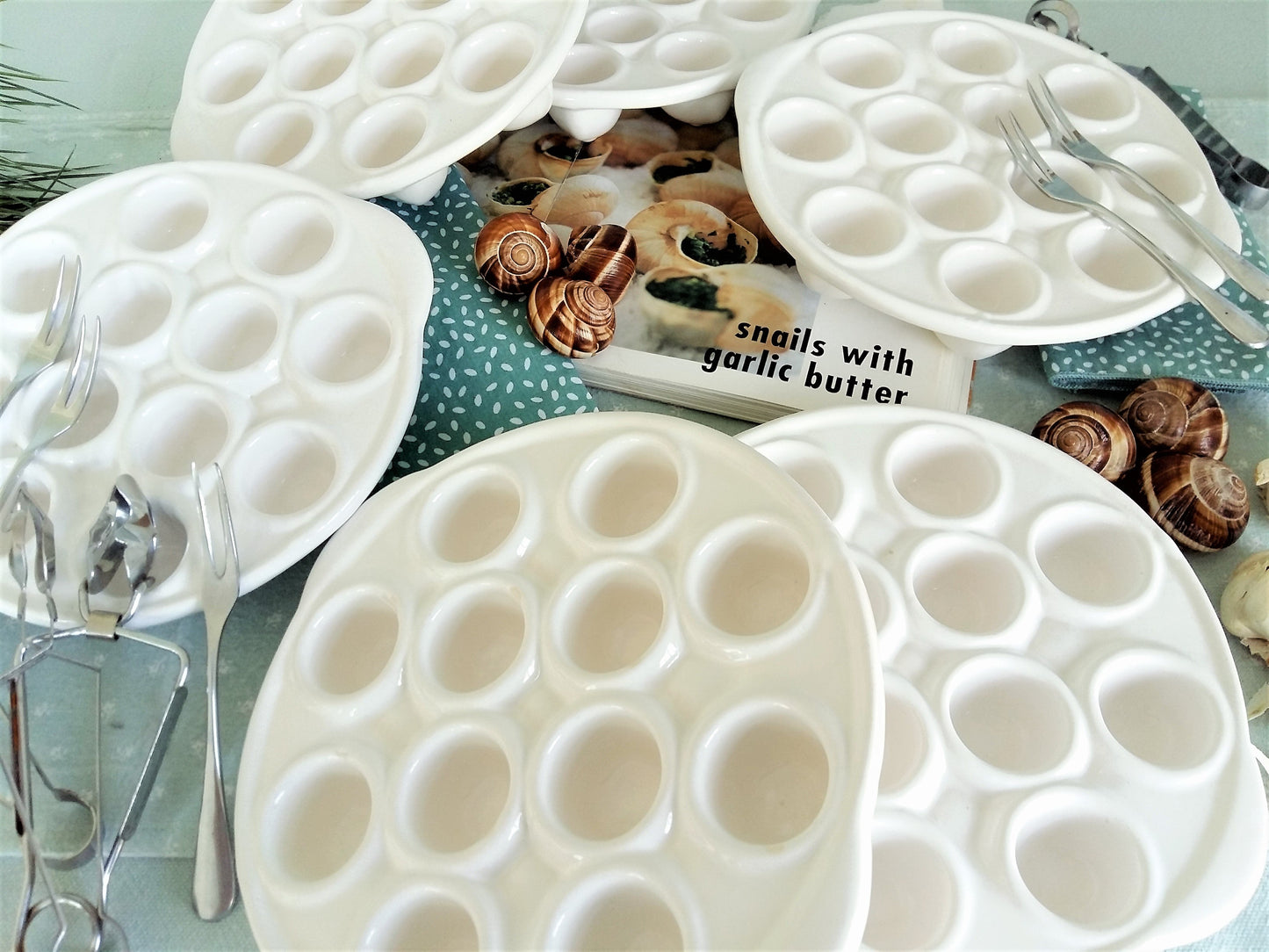 SIX Large Escargot Dishes, for 12 Snails from Tiggy & Pip - €220.00! Shop now at Tiggy and Pip
