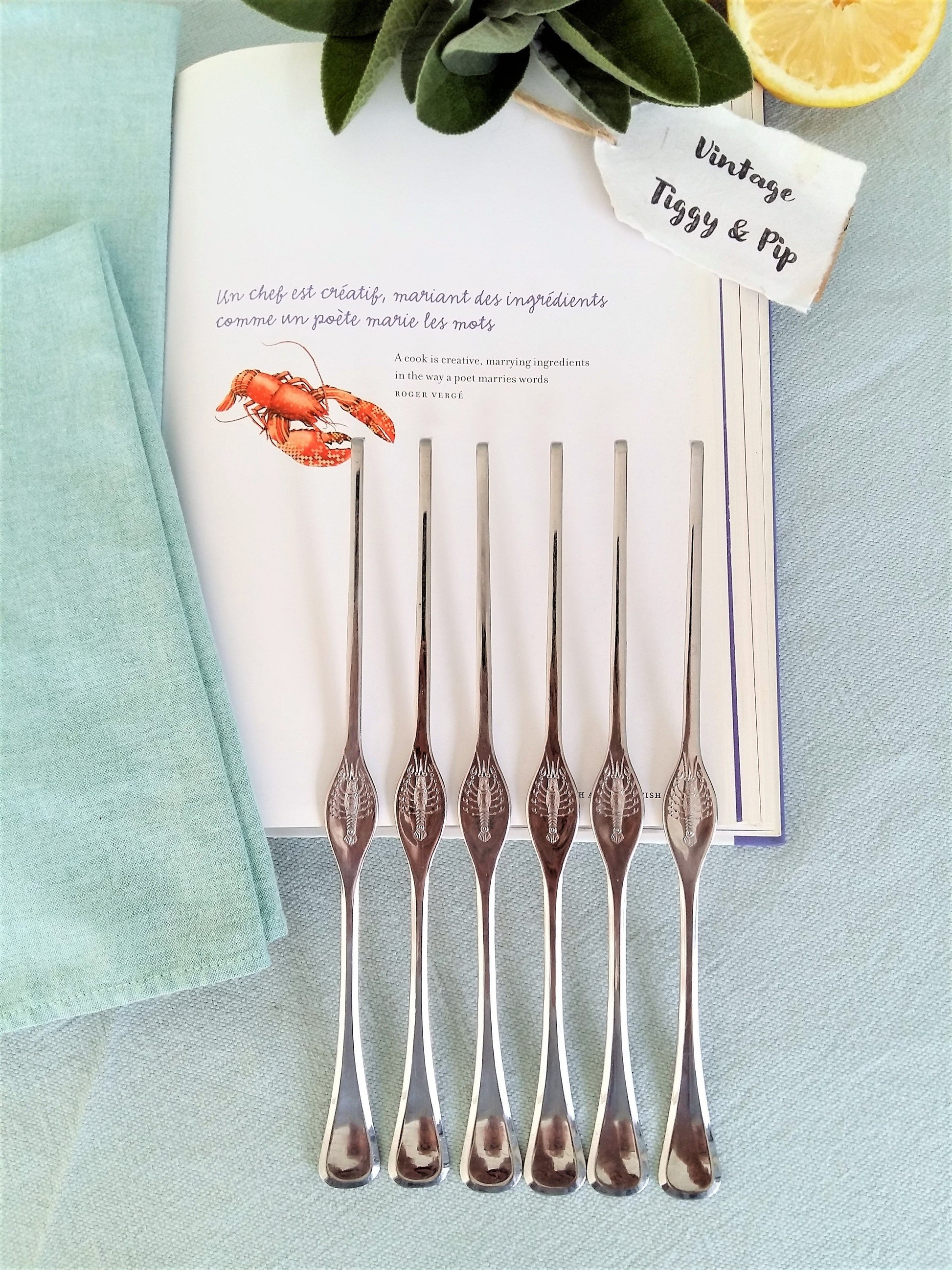 Six Lobster Picks. Crayfish, Crab Forks from Tiggy & Pip - €60.00! Shop now at Tiggy and Pip