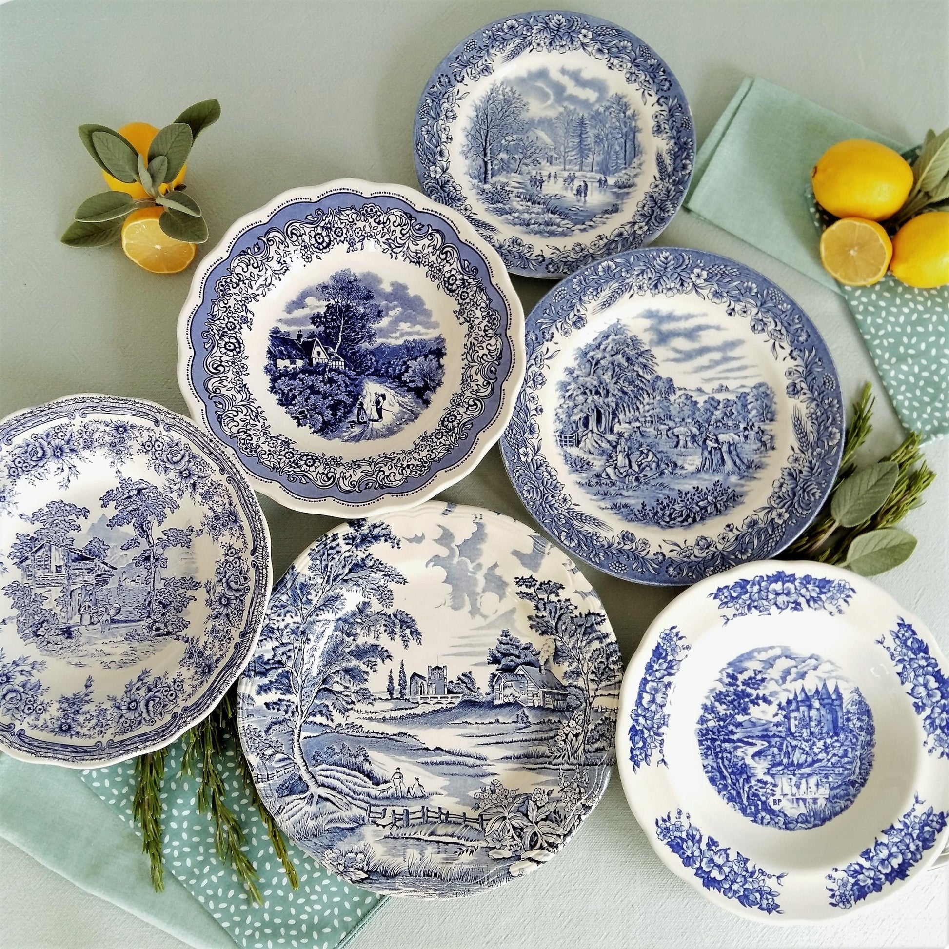 SIX Mismatched Transferware Plates from Tiggy & Pip - Just €149! Shop now at Tiggy and Pip