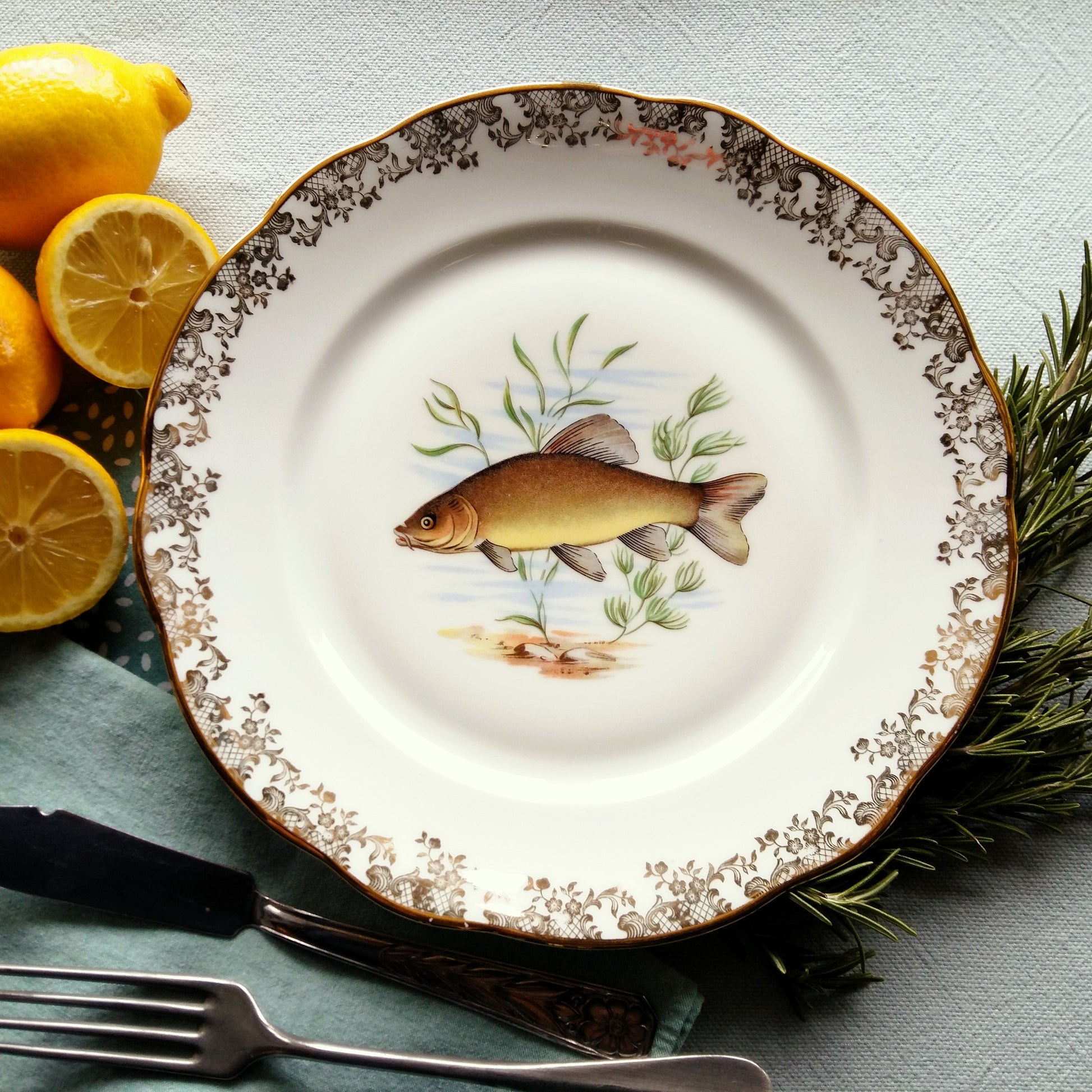 Set of FOUR Vintage French Fish Plates from Tiggy & Pip - Just €112! Shop now at Tiggy and Pip