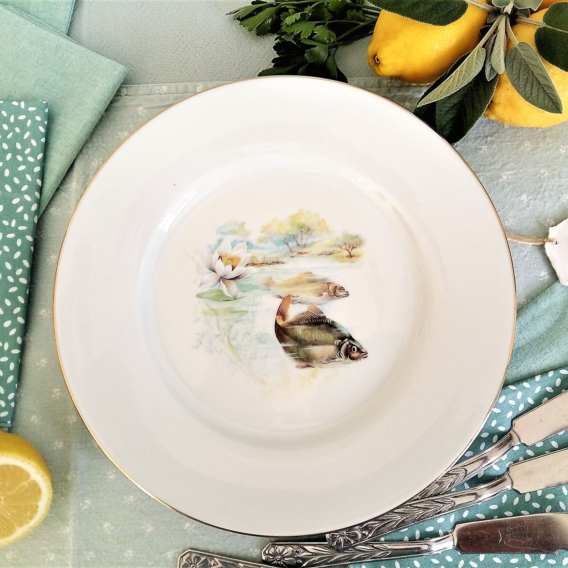 Limoges porcelain fish dinnerware set from Tiggy & Pip - Just €199! Shop now at Tiggy and Pip