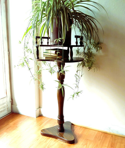 Wooden Pedestal Plant Stand with Shelf from Tiggy & Pip - Just €149! Shop now at Tiggy and Pip