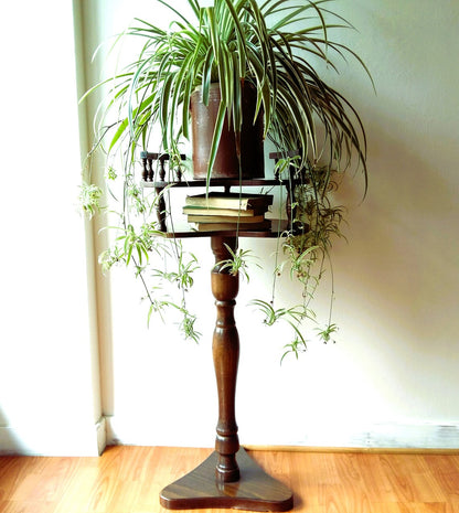 Wooden Pedestal Plant Stand with Shelf from Tiggy & Pip - Just €220! Shop now at Tiggy and Pip