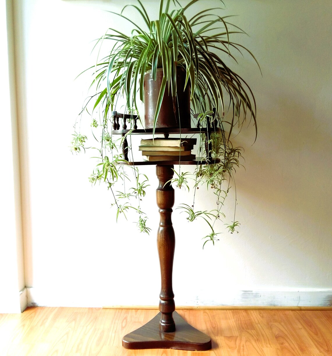 Wooden Pedestal Plant Stand with Shelf from Tiggy & Pip - Just €220! Shop now at Tiggy and Pip
