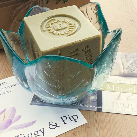 Savon de Marseille Soap in Glass Dish from Tiggy & Pip - Just €46! Shop now at Tiggy and Pip