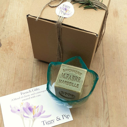 Savon de Marseille Soap in Glass Dish from Tiggy & Pip - Just €46! Shop now at Tiggy and Pip