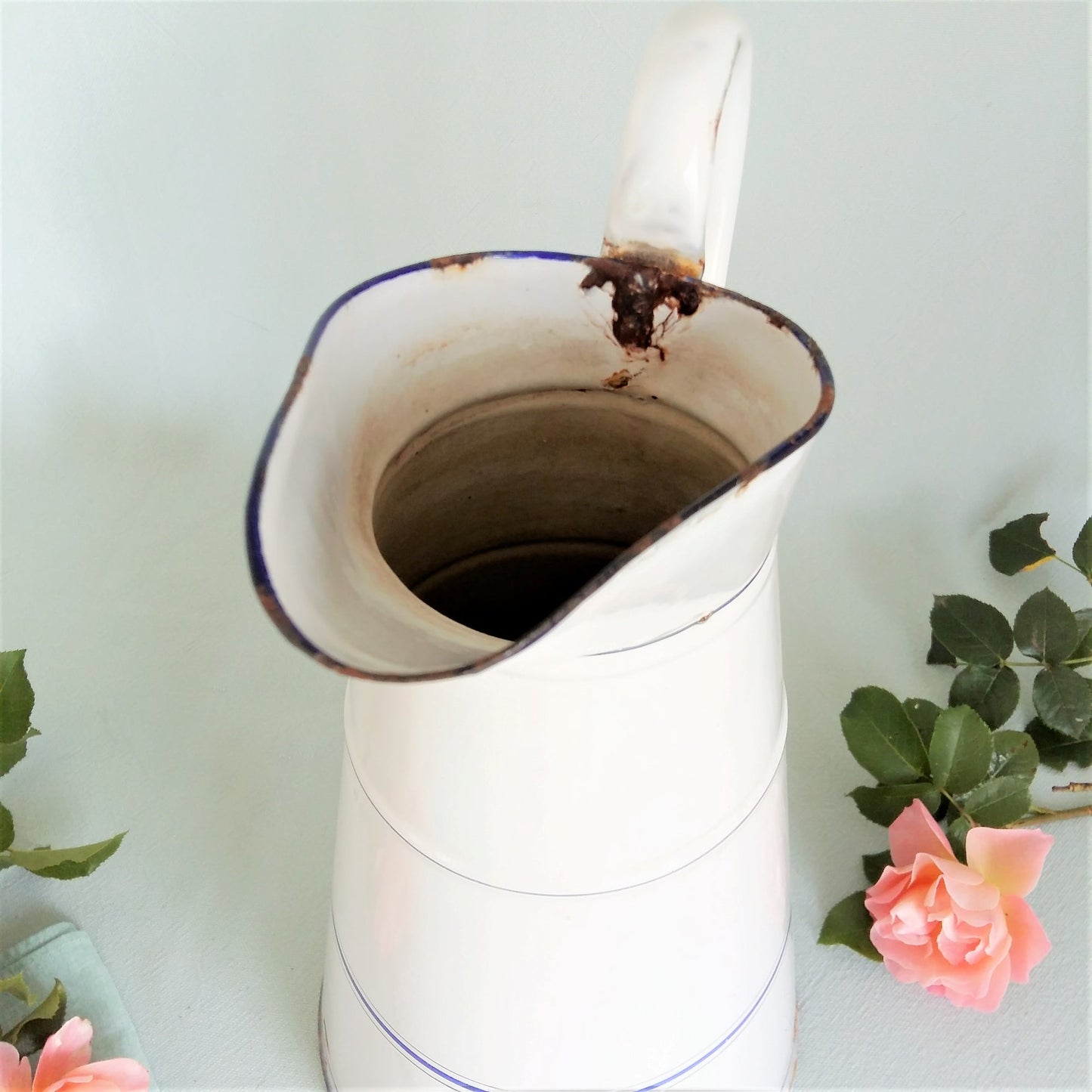 Large antique white enamel pitcher from Tiggy & Pip - €129! Shop now at Tiggy and Pip
