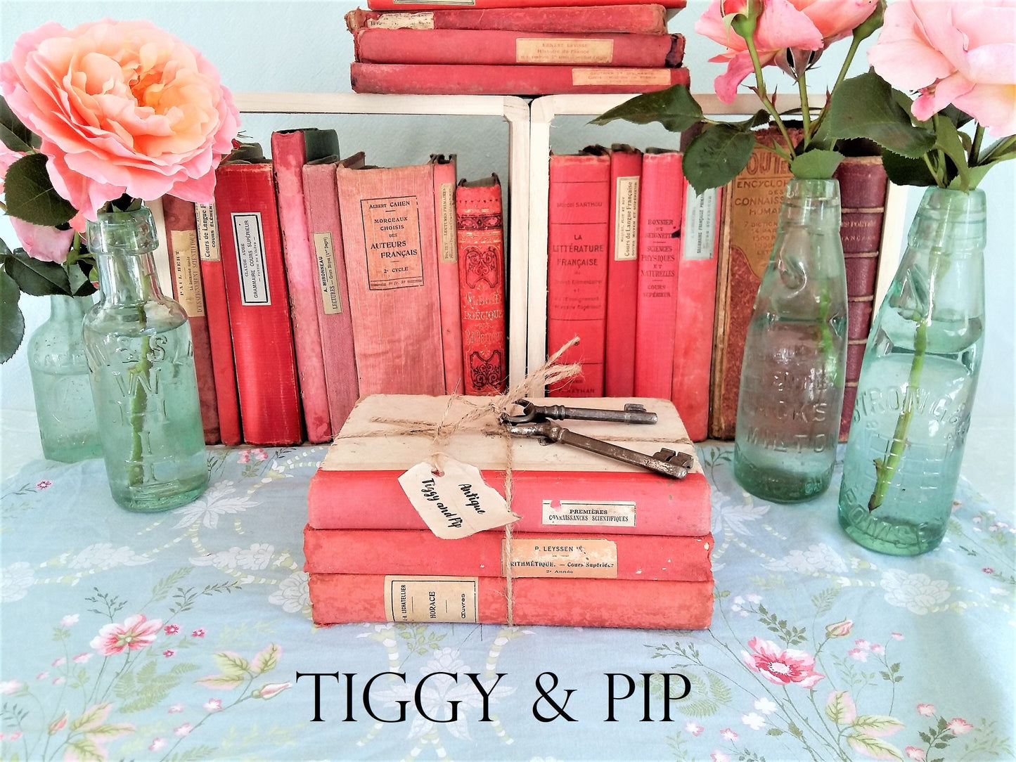 Stack of THREE Antique French Pink Books from Tiggy & Pip - €84.00! Shop now at Tiggy and Pip