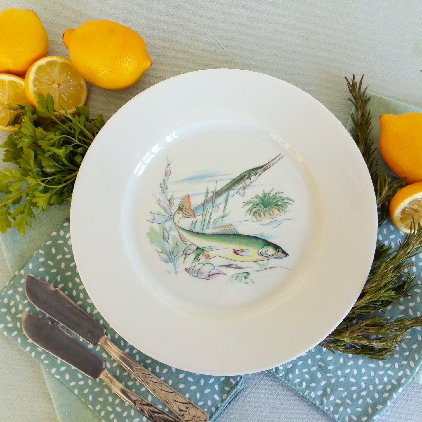 Set of SIX Limoges Porcelain Fish Plates from Tiggy & Pip - Just €168! Shop now at Tiggy and Pip