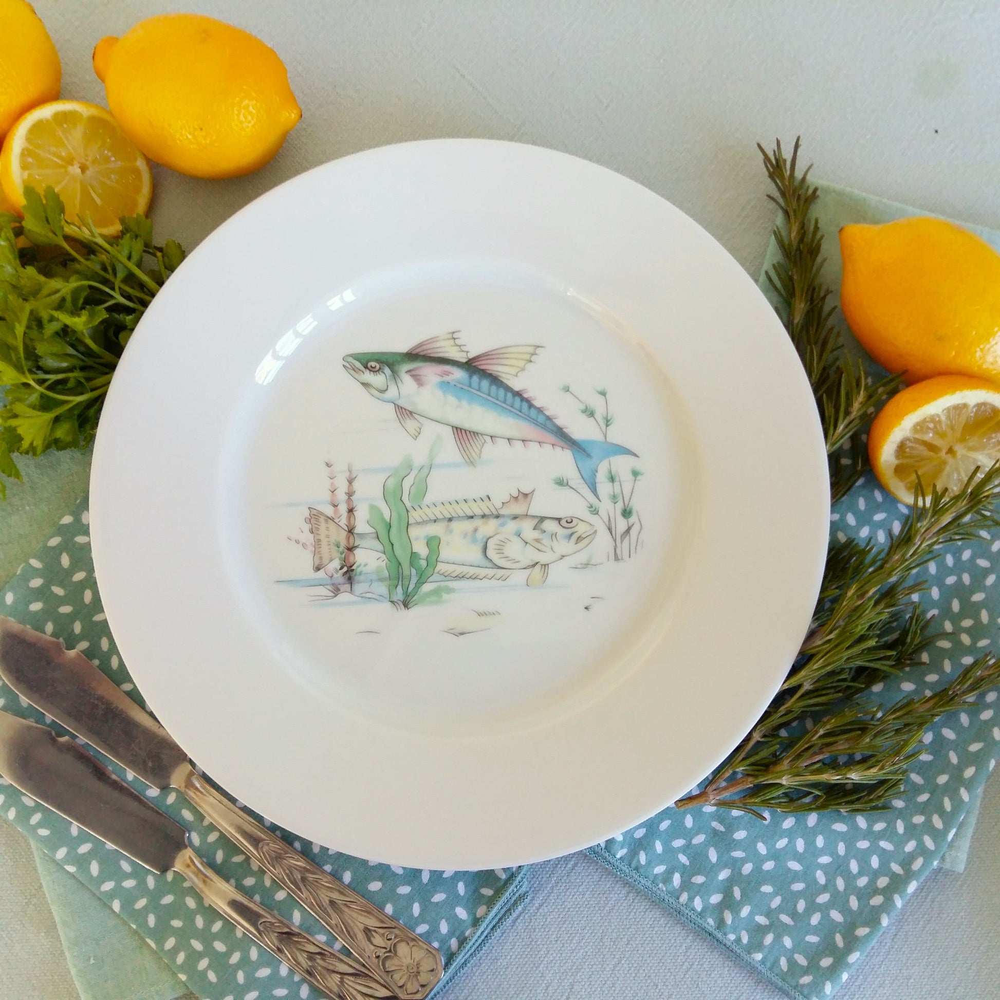 Set of SIX Limoges Porcelain Fish Plates from Tiggy & Pip - Just €168! Shop now at Tiggy and Pip