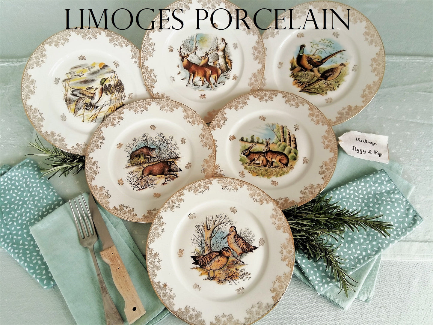 Six Limoges Game Dinner Plates. from Tiggy & Pip - Just €168! Shop now at Tiggy and Pip
