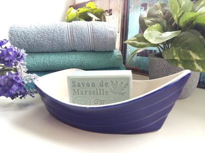 Boat Shape Soap Dish. Blue and White Boat. Nautical Bathroom Accessory from Tiggy & Pip - Just €59! Shop now at Tiggy and Pip