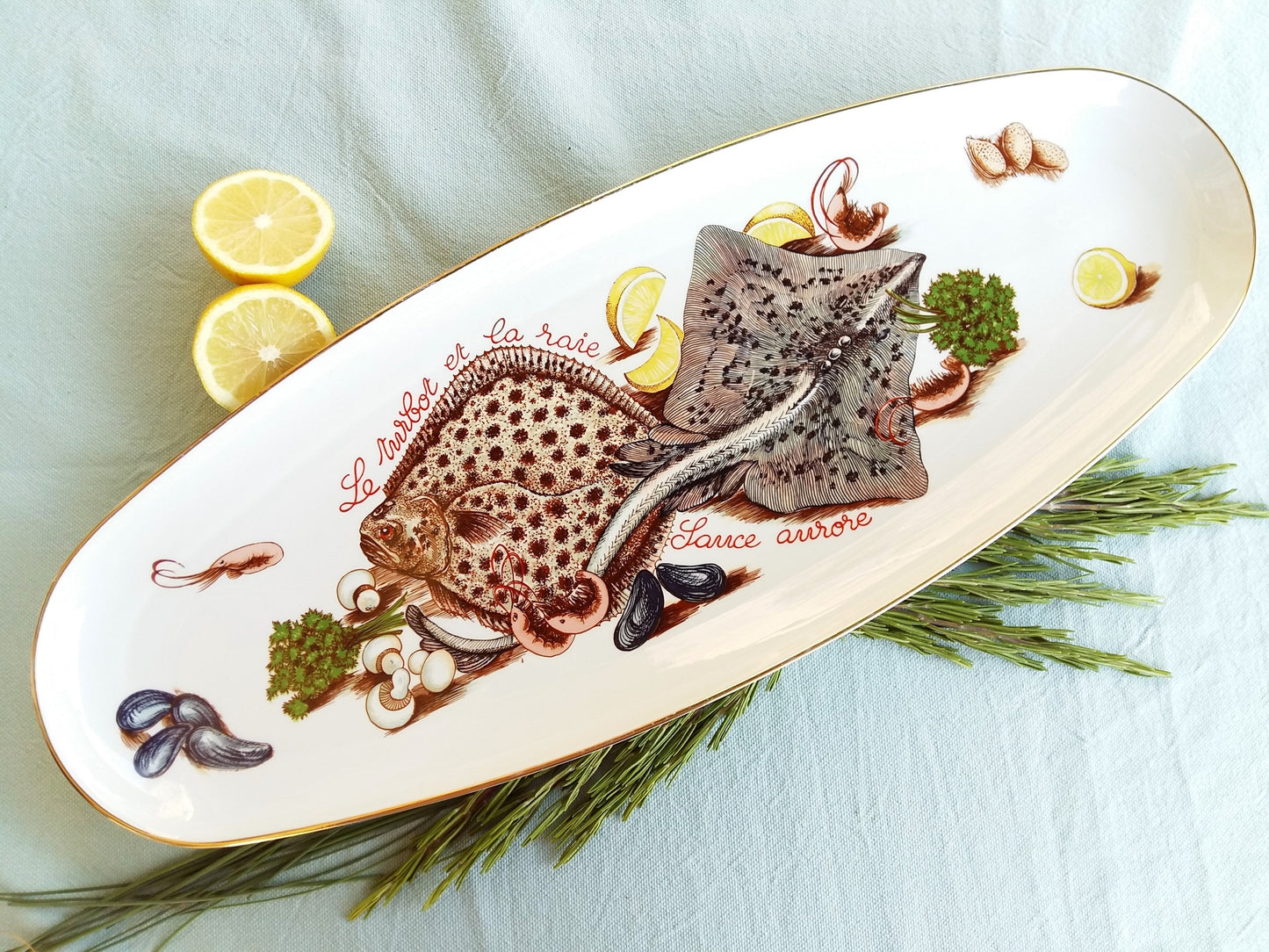 Extra Long, Paris Porcelain, Oval, Turbot and Skate Fish Banquet Table Centrepiece. from Tiggy & Pip - €175.00! Shop now at Tiggy and Pip