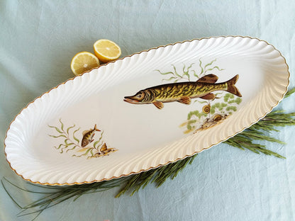 Extra Long, French, Porcelain, "Lunéville" Fish Platter With Gilded Trim. from Tiggy & Pip - Just €160! Shop now at Tiggy and Pip