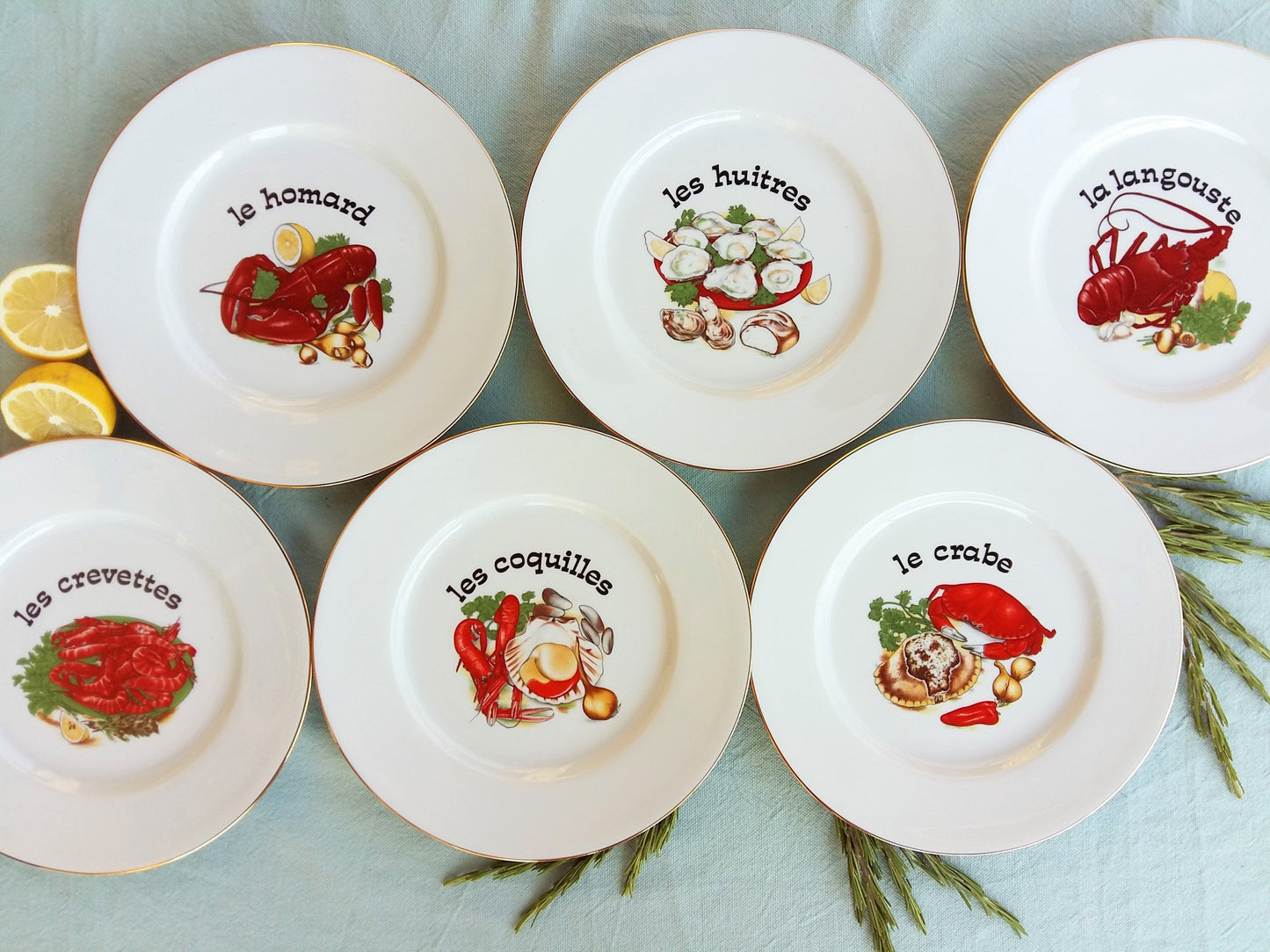 Six French Limoges Porcelain Seafood Plates. from Tiggy & Pip - €156.00! Shop now at Tiggy and Pip