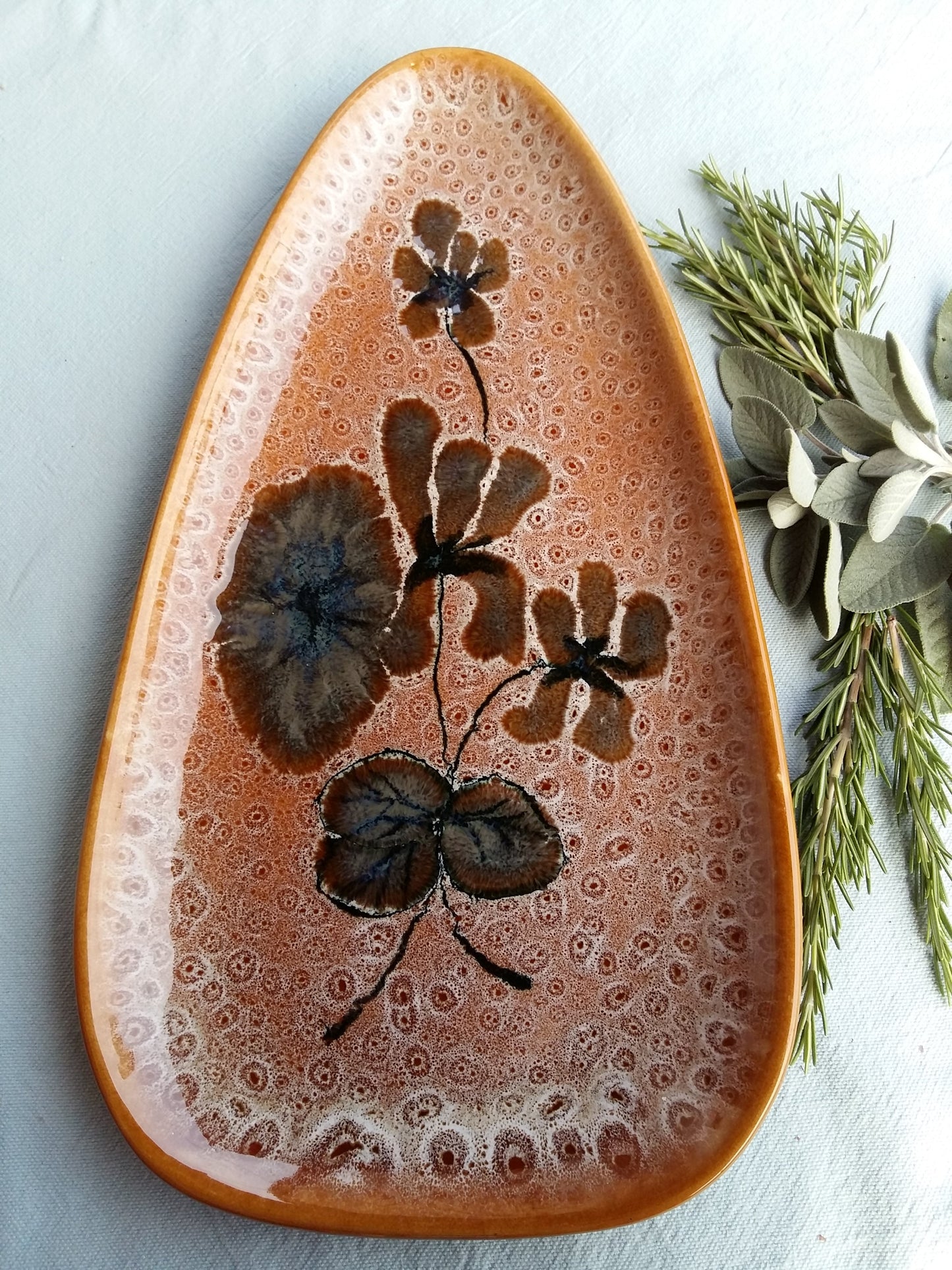 Hand Painted Autumnal Platter. MBFA Pornic Earthenware Pottery of Brittany, France. from Tiggy & Pip - €149.00! Shop now at Tiggy and Pip