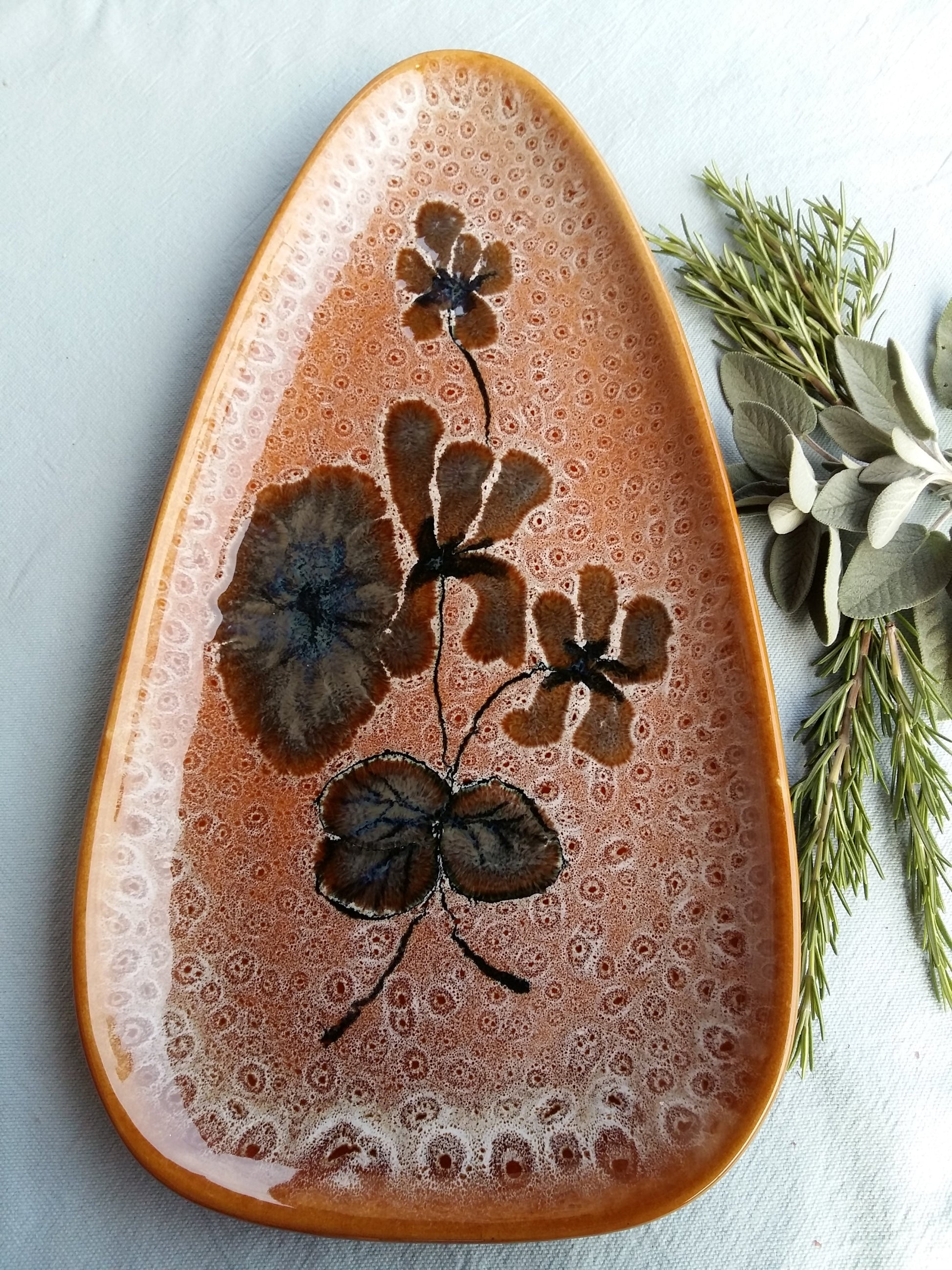 Hand Painted Autumnal Platter. MBFA Pornic Earthenware Pottery of Brittany, France. from Tiggy & Pip - €149.00! Shop now at Tiggy and Pip