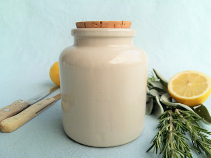 Stoneware Mustard Crock with Cork Stopper. French Antique White Mustard Jar. from Tiggy & Pip - Just €46! Shop now at Tiggy and Pip