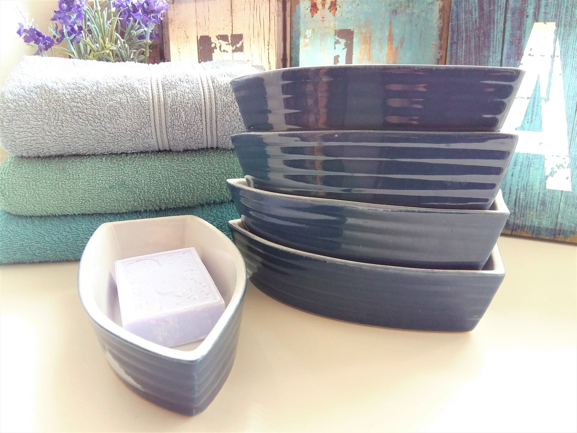 Set of FOUR Boat Shape Soap Dishes from Le Mont St. Michel. from Tiggy & Pip - €79! Shop now at Tiggy and Pip