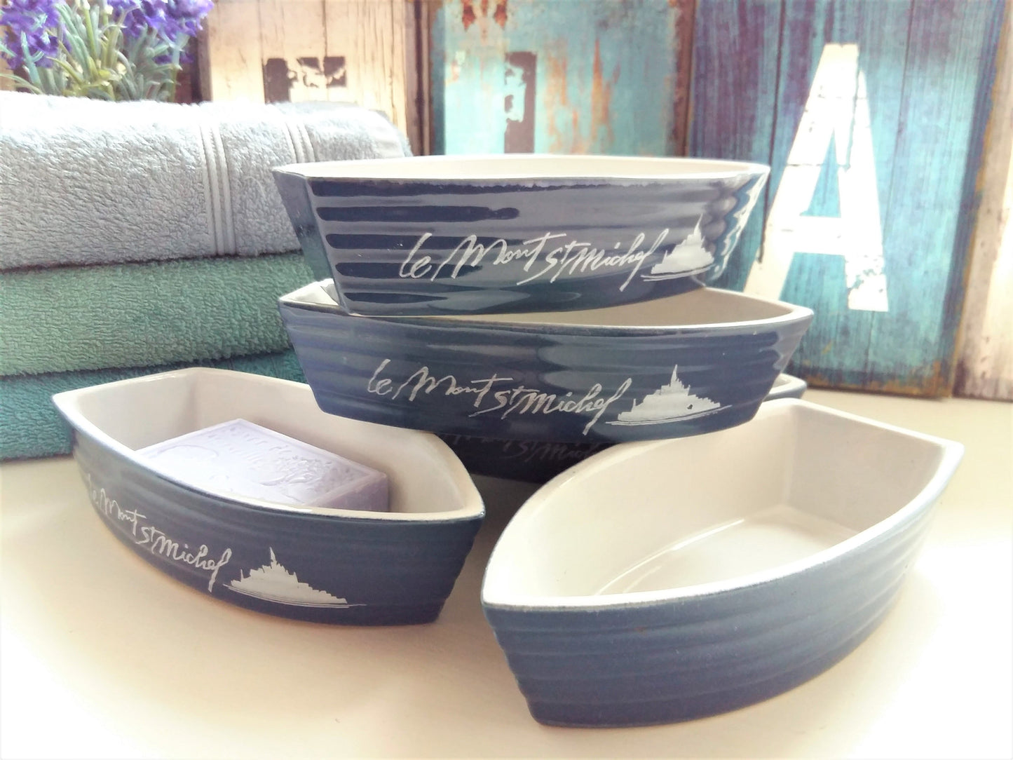 Set of FIVE Boat Shape Soap Dishes from Le Mont St. Michel. from Tiggy & Pip - €99.00! Shop now at Tiggy and Pip