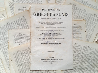100 Antique Greek - French Dictionary Book Pages, Dating from 1863. from Tiggy & Pip - Just €35! Shop now at Tiggy and Pip