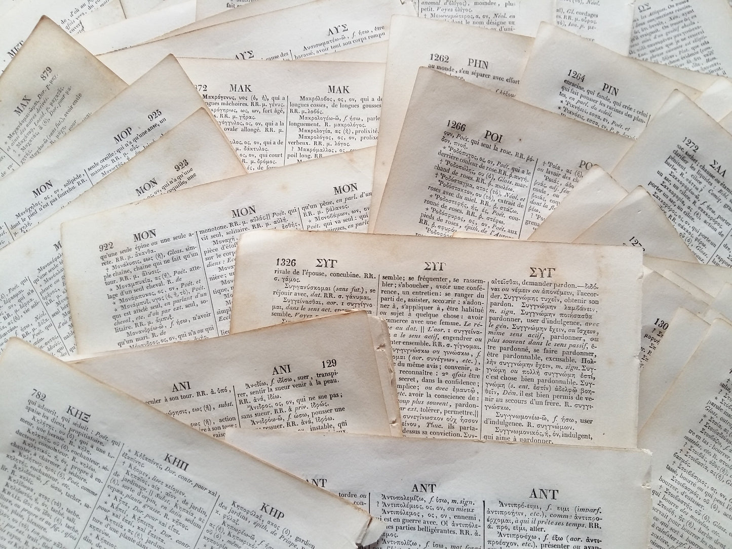 100 Antique Greek - French Dictionary Book Pages, Dating from 1863. from Tiggy & Pip - €35.00! Shop now at Tiggy and Pip