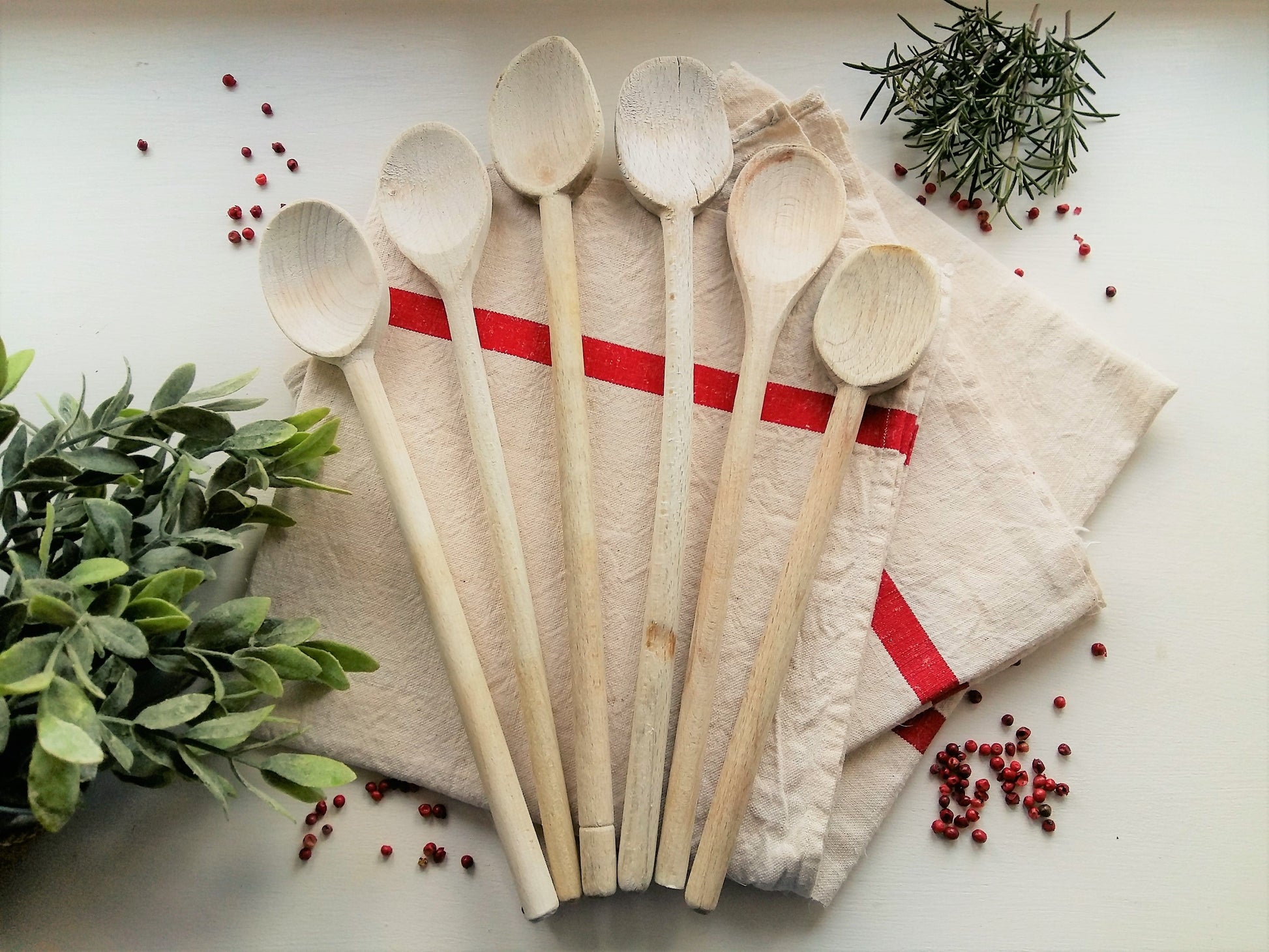 Set of SIX Vintage Bleached Long Wooden Spoons. from Tiggy & Pip - €54.00! Shop now at Tiggy and Pip