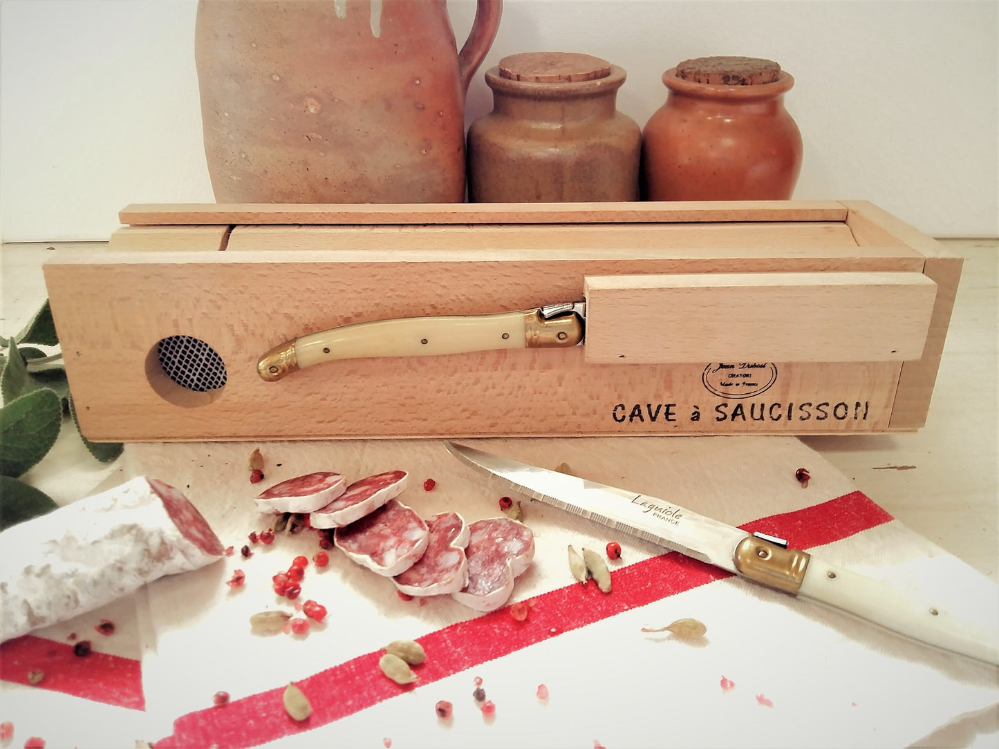 Charcuterie Box. Saucisson Sausage Storage Box with Chopping Board Lid. from Tiggy & Pip - Just €69.50! Shop now at Tiggy and Pip