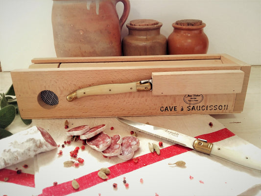 Charcuterie Box. Saucisson Sausage Storage Box with Chopping Board Lid. from Tiggy & Pip - €69.50! Shop now at Tiggy and Pip