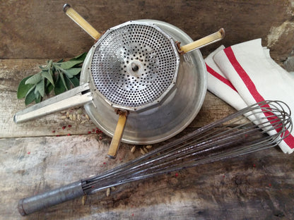 Original 1960s, Tin, Vintage Potato Ricer & Giant Metal Hand Whisk. from Tiggy & Pip - Just €79! Shop now at Tiggy and Pip