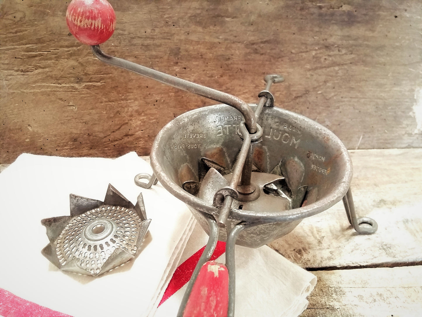 Original 1950s Tin MOULINETTE Slicer Grater with TWO Grating Discs. from Tiggy & Pip - €75.00! Shop now at Tiggy and Pip
