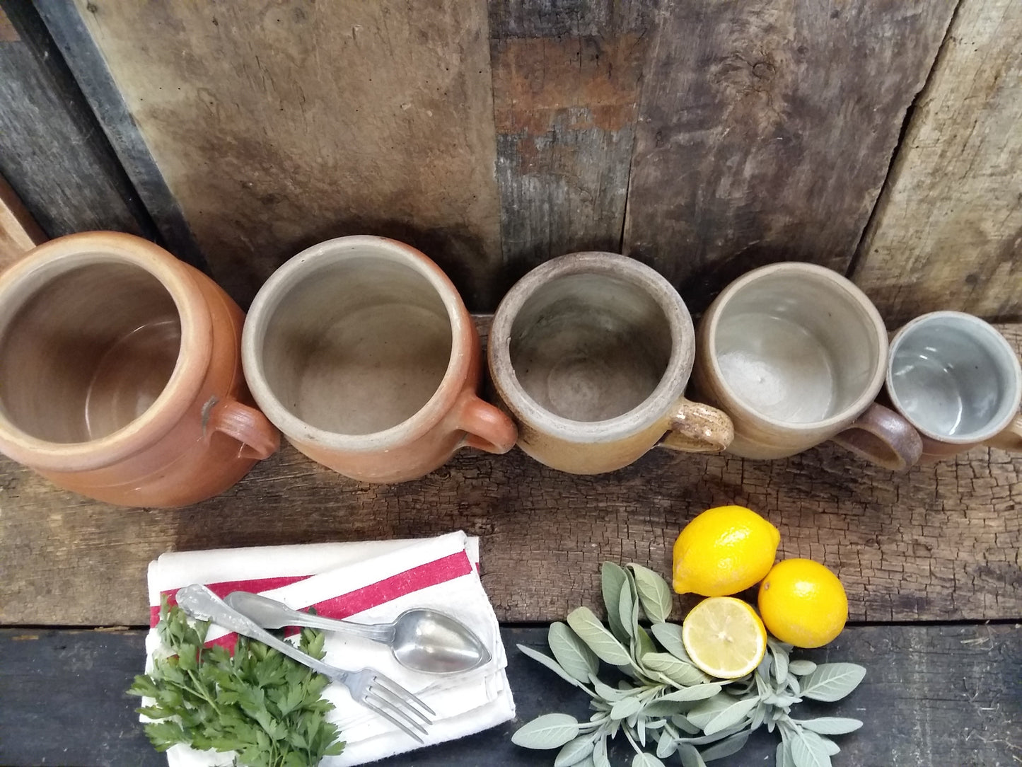 Five French Confit Pots. Kitchen Herb Planters/ Utensil Storage Jars. from Tiggy & Pip - €275.00! Shop now at Tiggy and Pip