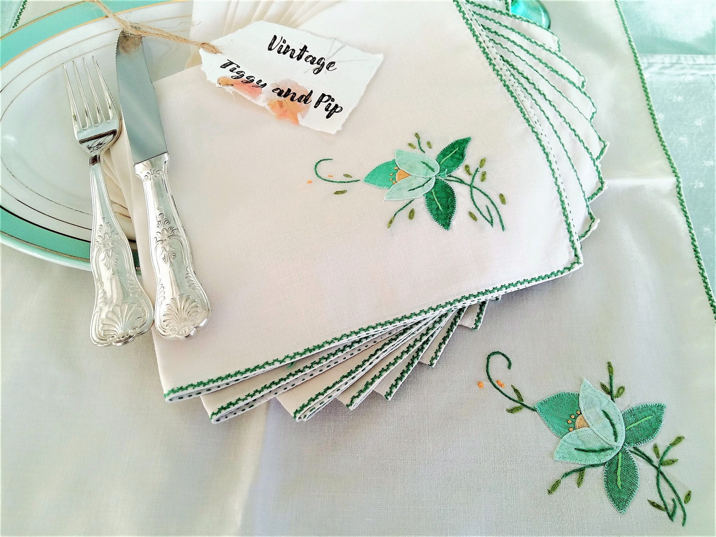 Set of EIGHT Vintage Handmade Cotton Napkins. from Tiggy & Pip - €64.00! Shop now at Tiggy and Pip