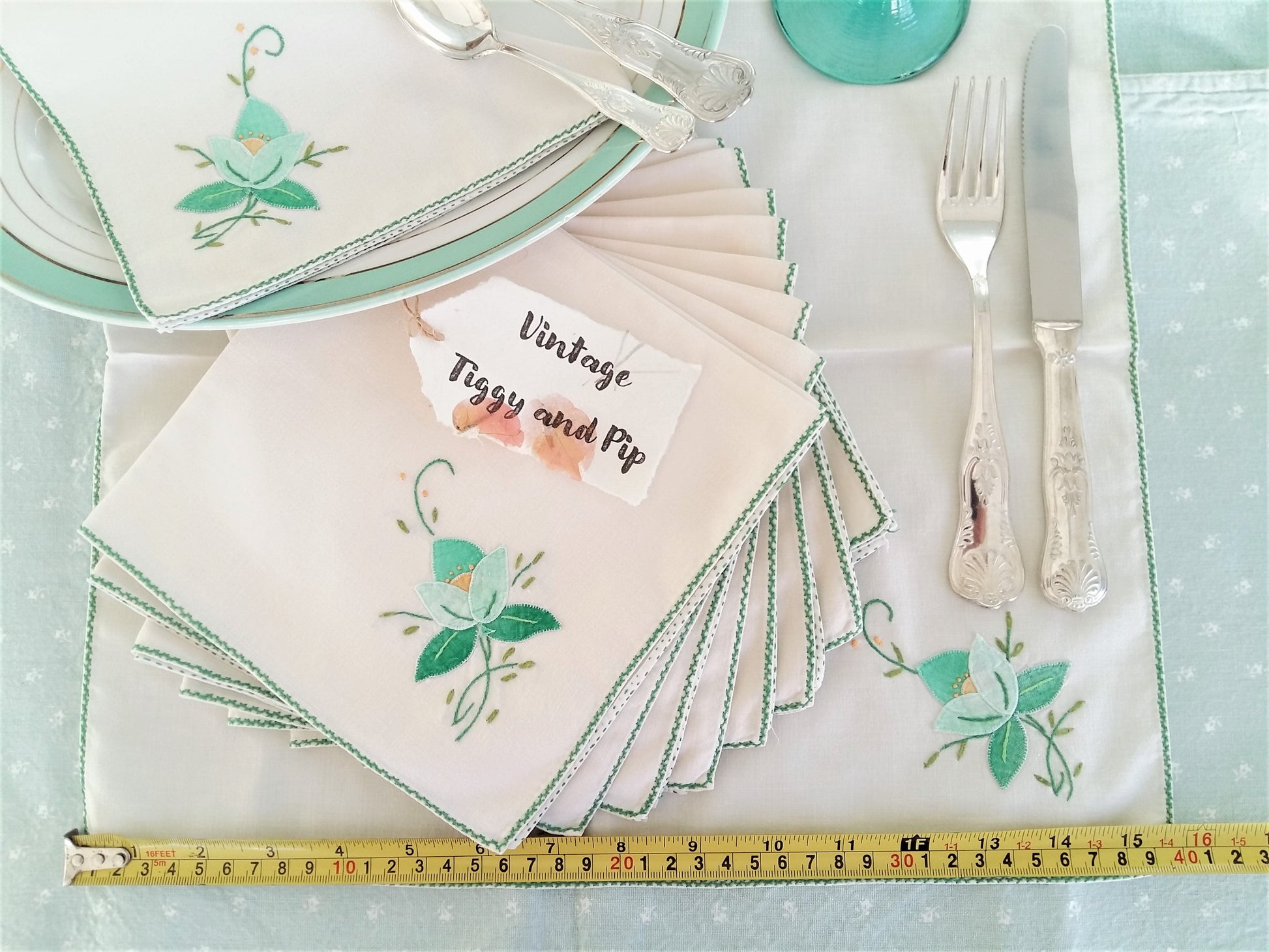 Set of EIGHT Vintage Handmade Cotton Napkins. from Tiggy & Pip - €64.00! Shop now at Tiggy and Pip