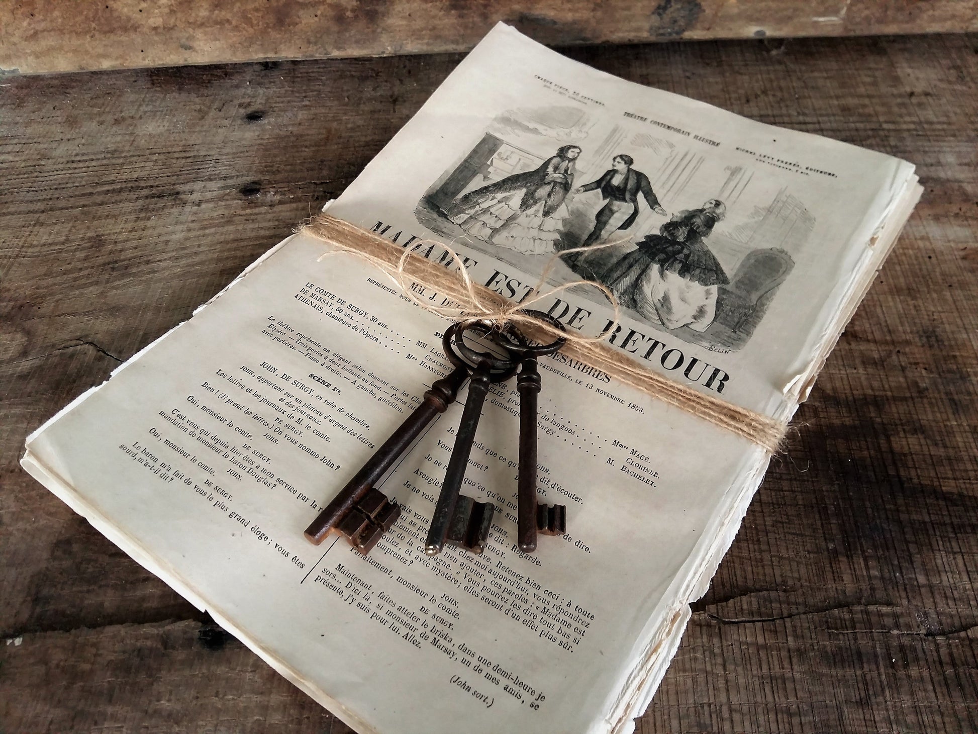 Bundle of 50+ 1800s Book Pages and Three Antique Iron Keys. from Tiggy & Pip - €58.00! Shop now at Tiggy and Pip