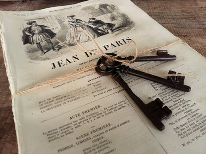 Pack of 50+ 1800s Book Pages and Three Antique Iron Keys. from Tiggy & Pip - Just €58! Shop now at Tiggy and Pip