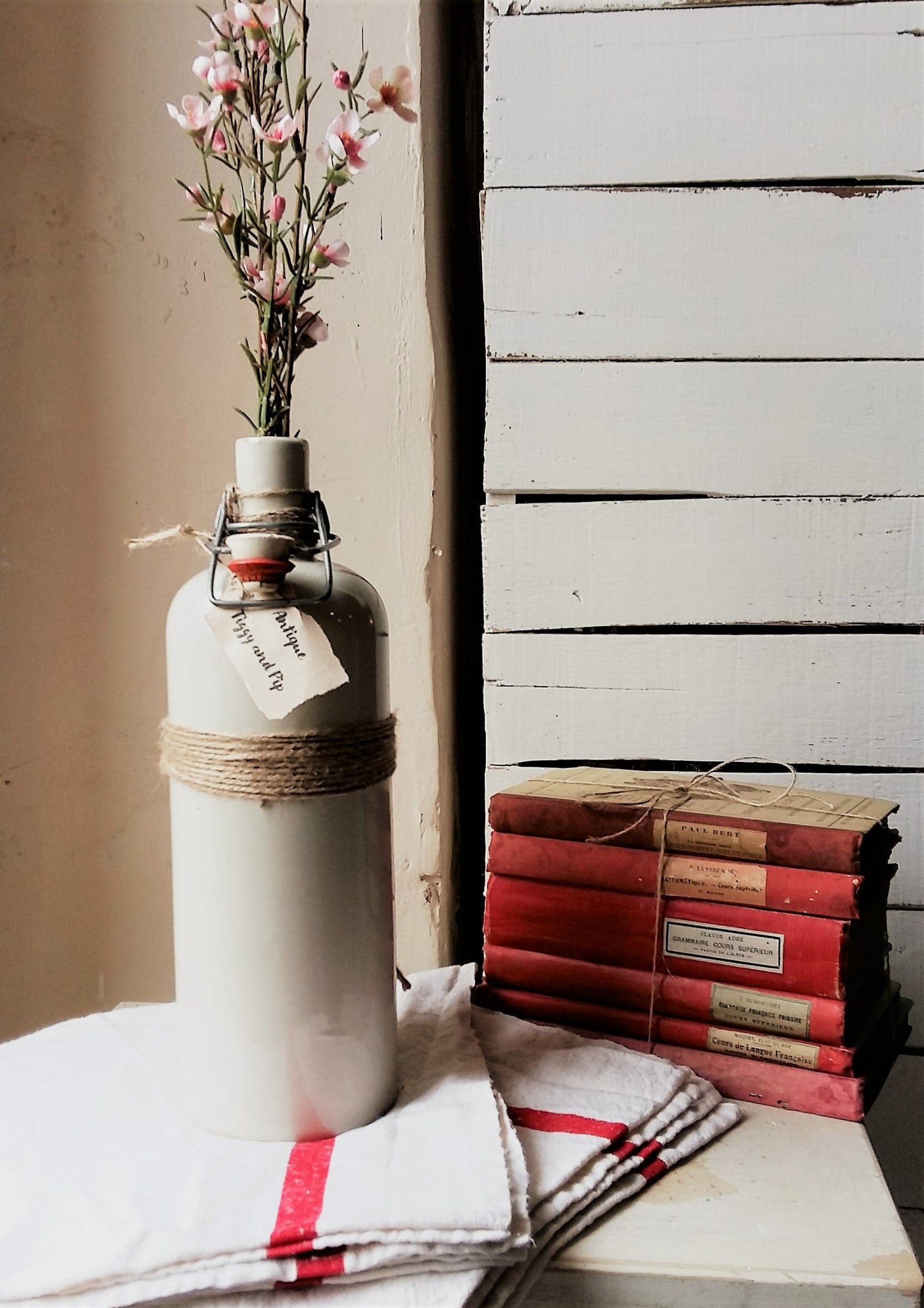 Antique Stoneware Bottle with Ceramic Stopper and Metal Clasp. from Tiggy & Pip - €69.00! Shop now at Tiggy and Pip