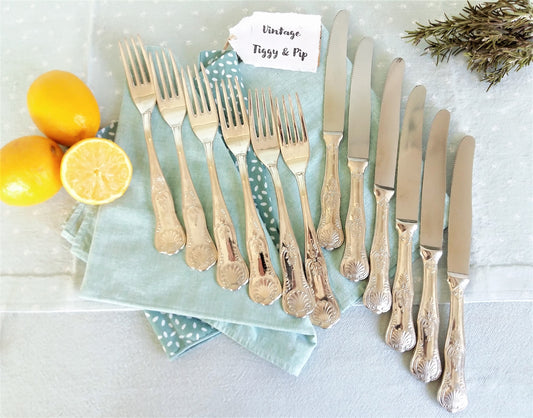 Twelve Silver Plated Knives and Forks. Elegant, Ornate Silver Plated Cutlery. from Tiggy & Pip - €94.00! Shop now at Tiggy and Pip