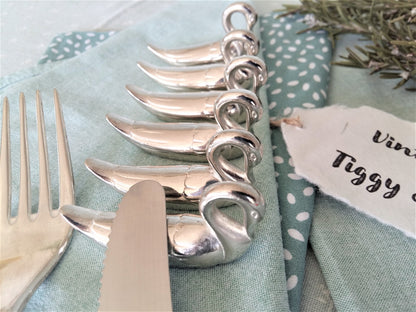 Set of Six Silver Plated Swan Knife Rests. Chopstick Rests. from Tiggy & Pip - Just €59! Shop now at Tiggy and Pip