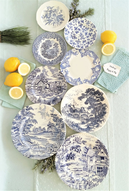 Eight Mismatched Blue and White Plates from Tiggy & Pip - Just €199! Shop now at Tiggy and Pip