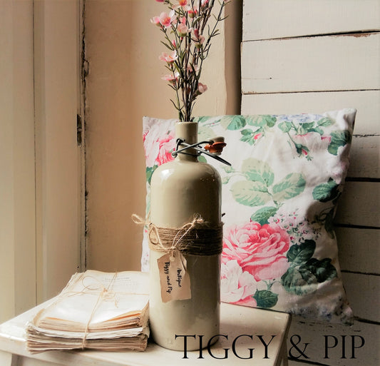 Antique Stoneware Bottle with Ceramic Stopper and Metal Clasp. from Tiggy & Pip - Just €69! Shop now at Tiggy and Pip