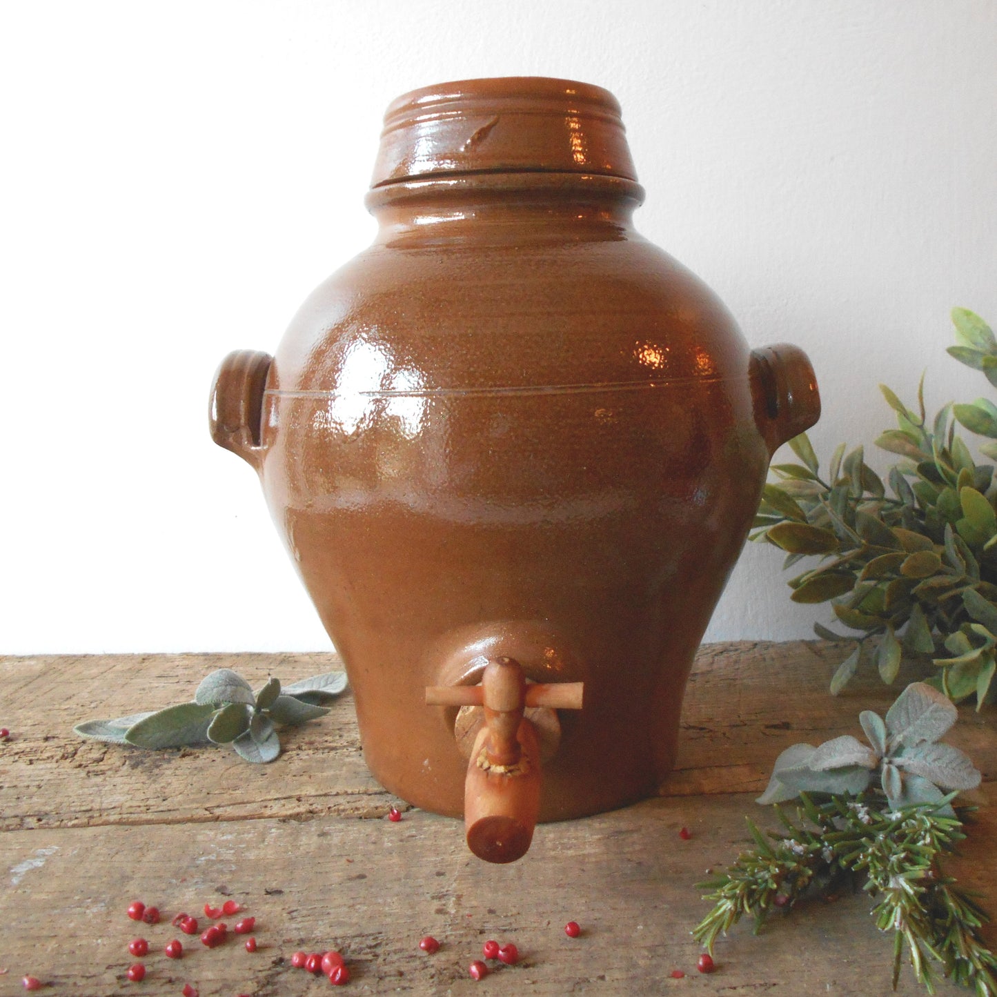 French Terracotta Oil Jar. Large Clay Oil/Vinegar Jar Handles and Tap/Cork. from Tiggy & Pip - €162.00! Shop now at Tiggy and Pip