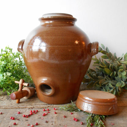French Terracotta Oil Jar. Large Clay Oil/Vinegar Jar Handles and Tap/Cork. from Tiggy & Pip - Just €162! Shop now at Tiggy and Pip